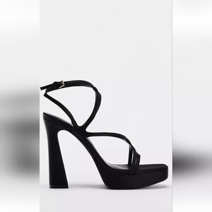 ZARA Elegant Black Satin Strappy Heels